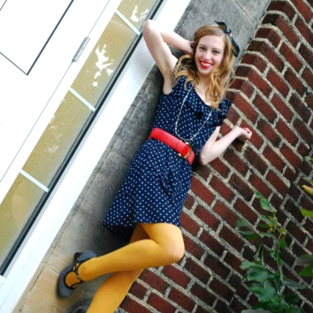 Navy Blue & White Heart Dot Ruffle   Dress